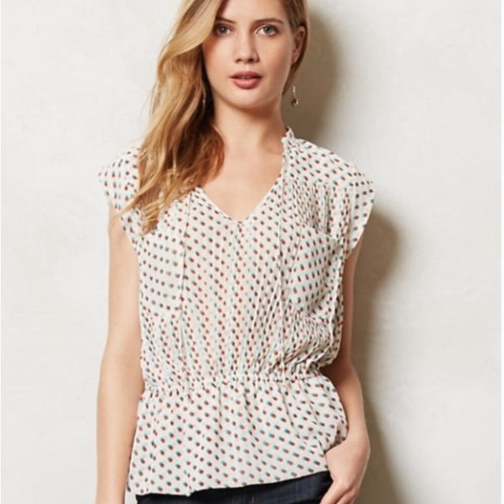 Anthropologie ISANI Venn Polka Dot Peplum Blouse Women’s Size 2